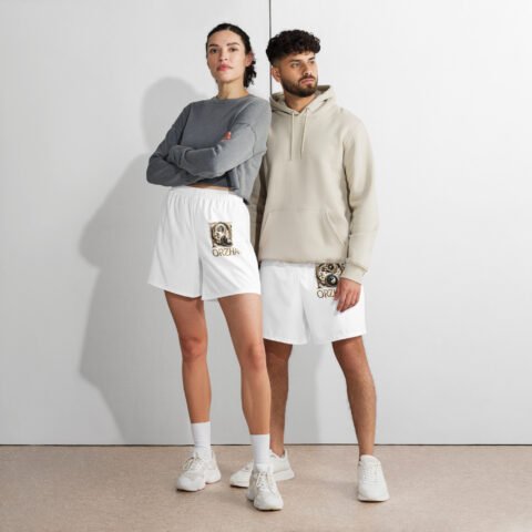 All-Over Print Unisex Athletic Long Shorts White